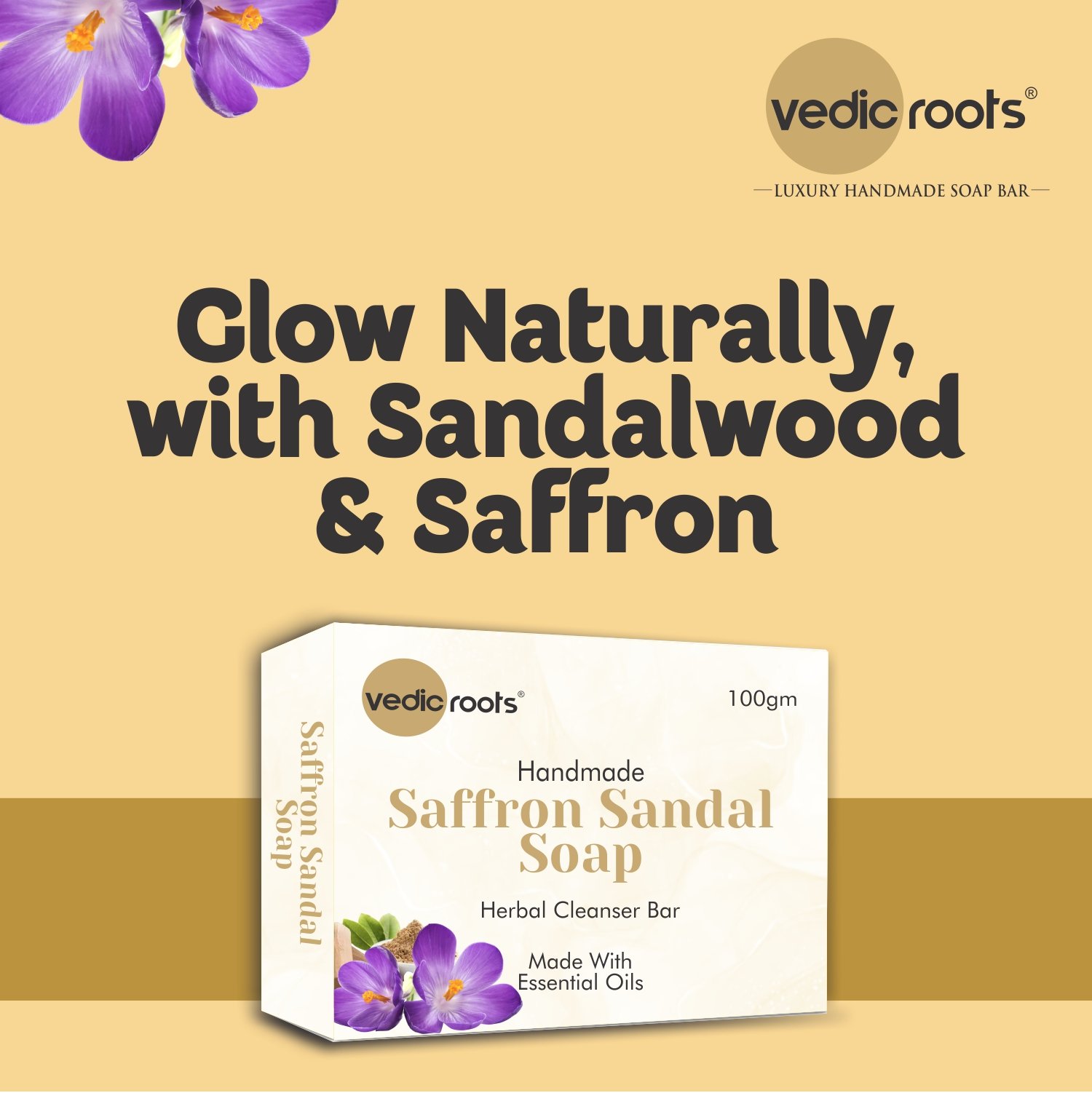Vedic Roots Handmade Saffron Sandal Soap For Glowing, Even-Toned Skin | Brightening & Nourishing Skin Care - Image 4