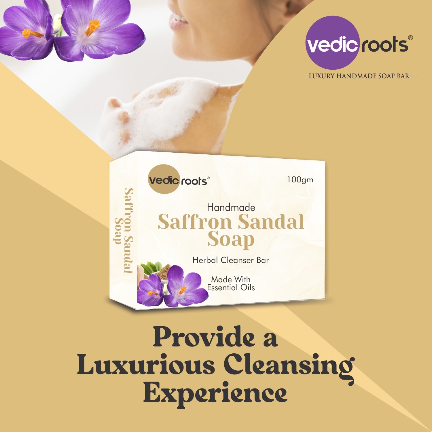 Vedic Roots Handmade Saffron Sandal Soap For Glowing, Even-Toned Skin | Brightening & Nourishing Skin Care - Image 3